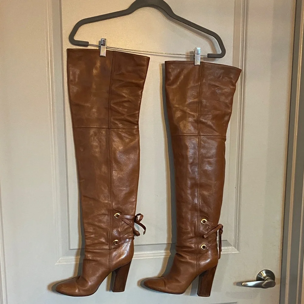 Casadei Brown Leather thigh High Boots size 39